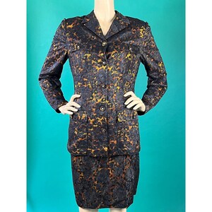 Vintage 90s Istante Black Lace Silk Cheetah Print Made in Italy Blazer Skirt Suit Set size 44