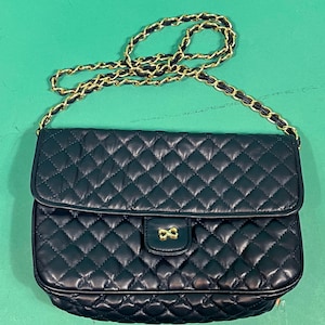 Vintage 80s Navy Quilted Chain Shoulder Strap Purse