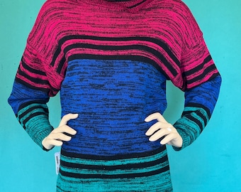 Vintage 90er Jahre Juwelen Toned Striped Rollkragen Langarm Strick Stefano Pullover Größe L