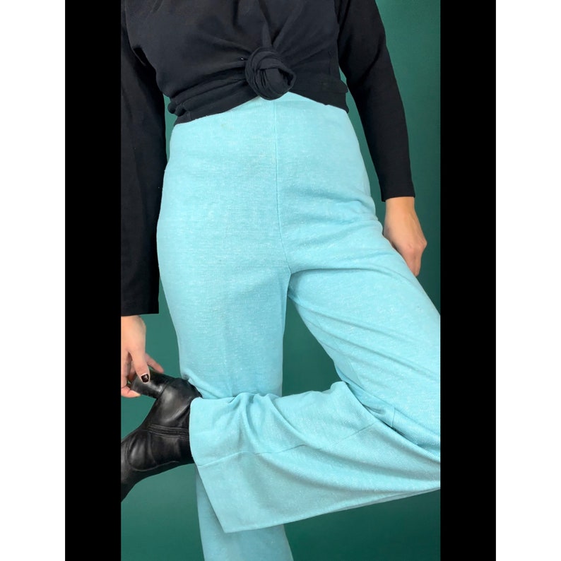 Vintage 70s Peppered Sky Blue Elastic Waist Jantzen Slack Pants size 14 image 5