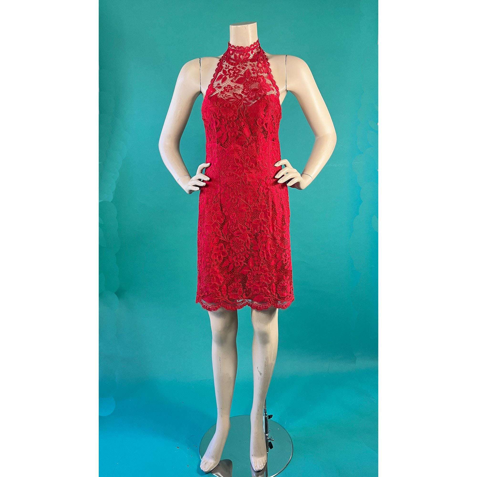 RARE Ritmo Di Perla Vintage 90s Designer Red Lace Halter Cocktail Dress  Size 44 - Etsy