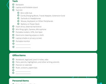 Mobile Office Checklist, Printable Mobile Office Checklist, Editable Mobile Office Checklists, Organizing Worksheets, Remote Work List