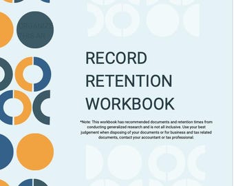 Personal Record Retention Workbook, Printable Personal Record Retention Workbook, Editable Personal Record Retention Workbook