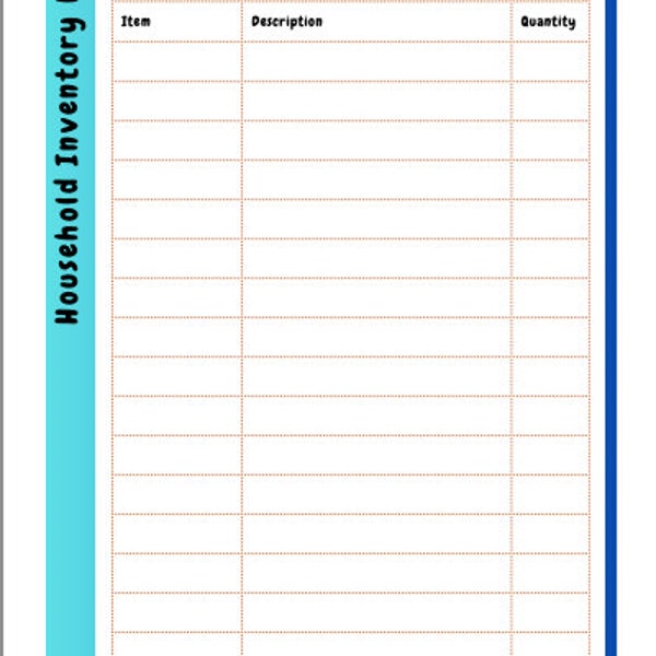 Household Inventory, Printable Household Inventory Worksheets, Editable Household  Inventory Worksheets, Organizing Worksheets