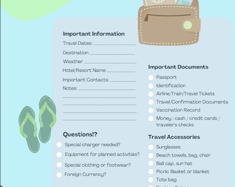 Travel Packing Checklist, Printable Travel Checklist, Editable Travel Checklist, Vacation Packing, Trip Packing Checklist, Organized Packing