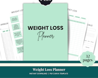 PLR Weight Loss Planner - Done For You Private Label Rights Resell Rights Canva Template DFY Weight Lost Tracker Intermittent Fasting Meal