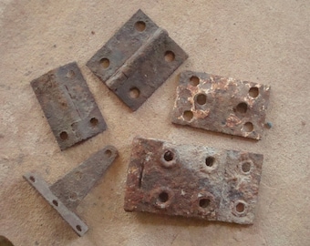 Rusty Metal Hinges Joiners with Holes Found Objects for Assemblage, Altered Art or Sculpture - Industrial Salvage