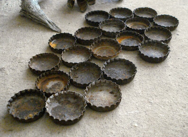 Rusty Metal Bottle Caps Mosaic Primitive Craft Tribal Etsy