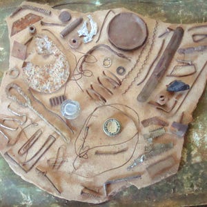 Rusty Found Metal Bits Pieces Shapes, Can Lids, Wire, Hardware, Mixed Media