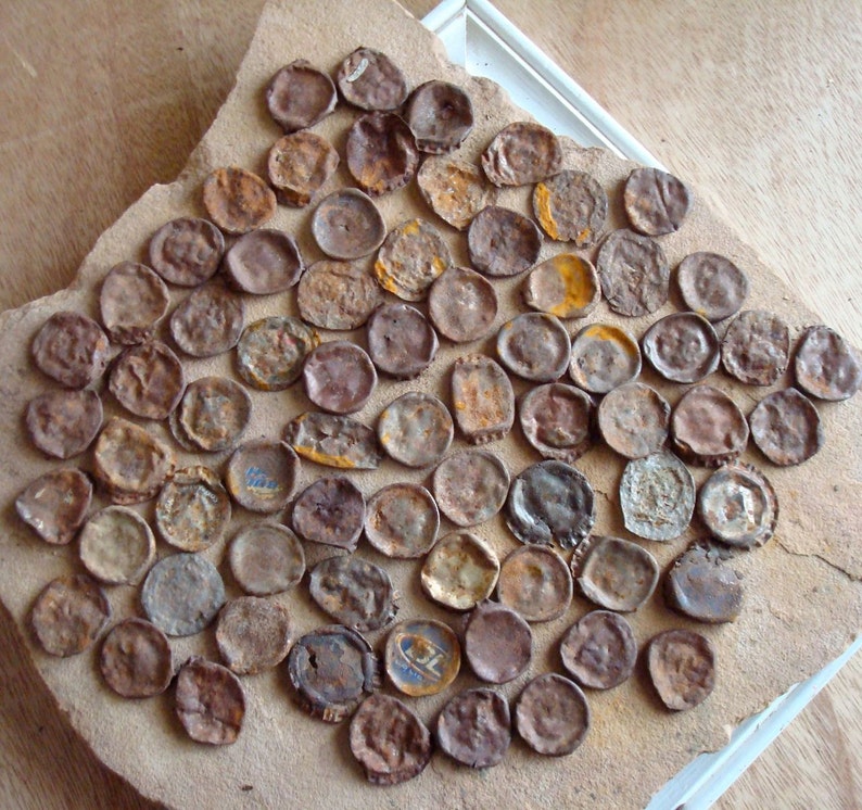 Rusty Metal Smashed Grungy Beer Bottle Caps Found Objects Etsy