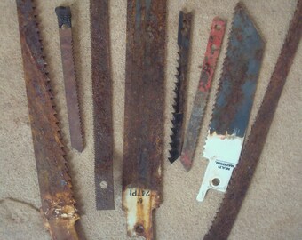 Rusty Metal Knife Blades, Saw Blade, Straight Razor, Flat Rusted Pieces  ~ Sculpture Assemblage Supply ~ Halloween Decor