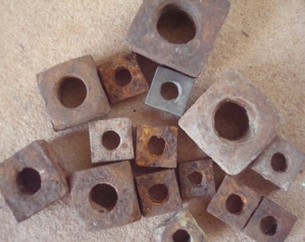 15 Rusted Square and Nuts - with Holes for Jewelry, Assemblage, Altered Art, Welding, Sculpture - Industrial Salvage