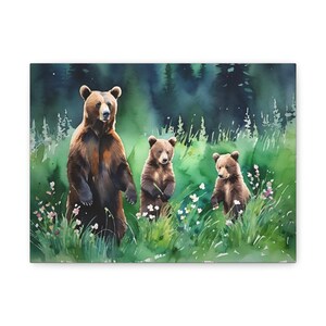 Wildlife Bear Family Canvas Art, Nature Decor for Nursery, Inspirational Gift, Forest Wall Art, Animal Print