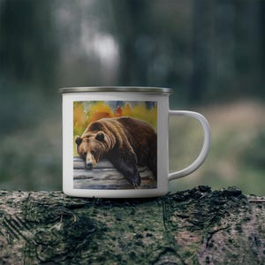 Emaille Becher schläfriger Bär, Lagerfeuer Kaffeetasse, Outdoor Abenteuer Geschenk, Camping Ausrüstung, Bär Liebhaber Geschenk, Wald Camping Becher