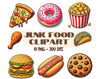 Junk Food Clipart Set, Fast food png, Burger PNG, Pizza PNG, Taco png, Hotdog png,Ice Cream png, clipart bundle, Donut PNG, Digital download