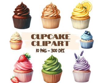 Watercolor Cupcakes png, Cupcakes Bundle, Cupcake PNG, Cupcakes Clipart, Dessert Clipart, Sweets, Digital Download, Sweet treats png