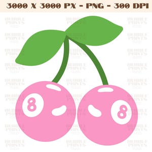 Pink 8 ball trendy cherry bow png, Coquette 8 ball print, illustrated 8 ball bow art,Trendy printable,popular,wall art,Shirt Sticker Mug PNG