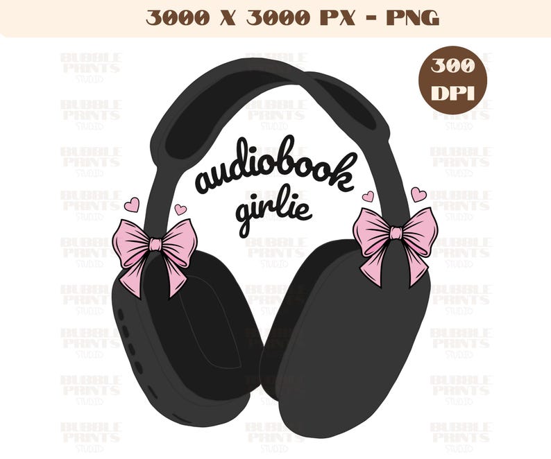 May include: Black headphones with pink bows and the text "audiobook girlie" on the side.