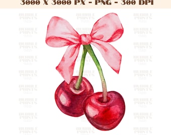 Cherry Bow Png, Bow Png, Aesthetic Png, Ribbon Pink Trending bow Png, Coquette Design, Digital Download, Sublimation Design, Trendy Design