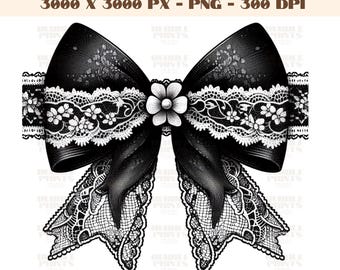 Black Lace Bow PNG,Dark Coquette Bows,Vintage black Ribbon print,dark Feminine Aesthetic Sublimation Instant Digital Design Clipart, trendy