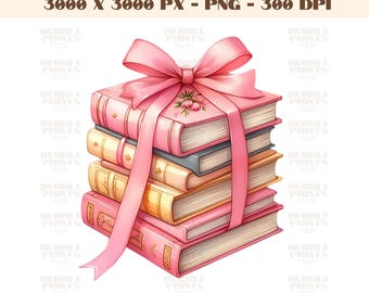Coquette Stack of Book with Ribbon Bow png, books png, book png, girly books png, pink bow png, coquette png,book lover png,bookworm bookish