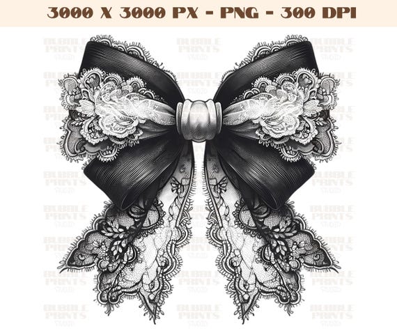 Black Lace Bow PNG,Dark Coquette Bows,black Ribbon print,dark Feminine Aesthetic Sublimation Instant Digital Download Design Clipart,trendy