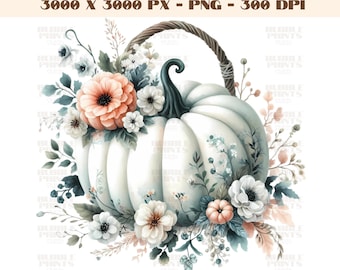 Boho cottagecore white floral pumpkin PNG design, cottagecore pumpkin png, boho pumpkin png,floral pumpkin png, trending pumpkin png,clipart
