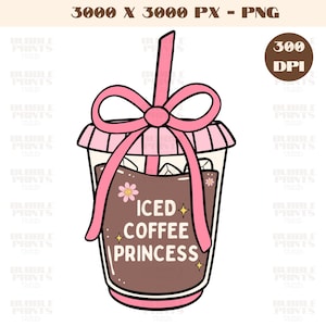 Princesa de café helado PNG, PNG de moda, diseño de clipart de café popular lindo y estético, calcomanía para amantes del café helado, camiseta, femenina, sublimación