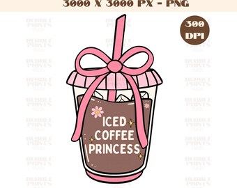 Princesa de café helado PNG, PNG de moda, diseño de clipart de café popular, lindo y estético, pegatina para amantes del café helado, camiseta, femenina, sublimación