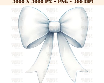White Bow PNG, Cute Coquette White watercolor design,white ribbon image, white bow illustration, cute coquette bow graphic, weddings,digital
