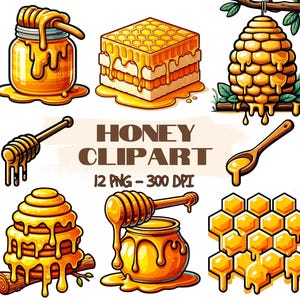 Honey Clipart Set | Cartoon, Bees,Honey Jar,Honeycomb Digital PNG |DIY Crafts, Invitations, Logos| Beekeeper Projects,transparent background