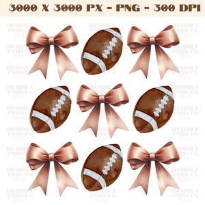 Coquette football PNG, football bows sublimation, brown coquette bow png, trendy png, watercolor png, t-shirt design printable,football png