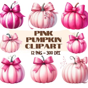 Pumpkin With Bow Clipart, Pink Pumpkin Png, Coquette png, Autumn fall png, watercolour pumpkin, Digital Download, pumpkin png, pink bow png