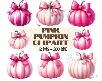 Pumpkin With Bow Clipart, Pink Pumpkin Png, Coquette png, Autumn fall png, watercolour pumpkin, Digital Download, pumpkin png, pink bow png