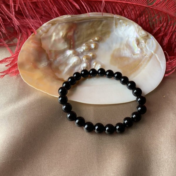 Women's or Men's Black Shiny Onyx Stone Bracelet (8 mm)