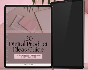 120 digital products ideas guide (pink) | MRR and PLR | editable in canva | fully customizable