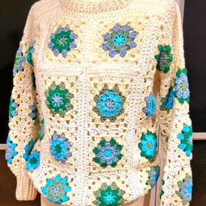 Handmade Colorful Crochet Sweater, Granny Square Knit, Summer Wear