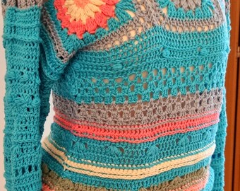 Artisanal Granny Square Crochet Sweater - Soft Organic Cotton, Handcrafted All-Year Wear, Unique Gift for Women