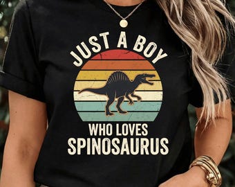 Just A Boy Who Loves Spinosaurus T-Shirt, Spinosaurus Lover Gift, Dinosaur Boy Gift Graphic Tee, Kids Dino Fan Shirt