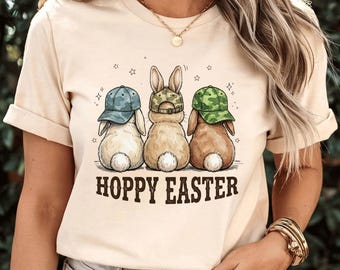 Retro Hoppy Easter T-Shirt, Cute Bunny Easter Lover Gift, Vintage Spring Rabbit Graphic Tee, Funny Easter Pun Shirt