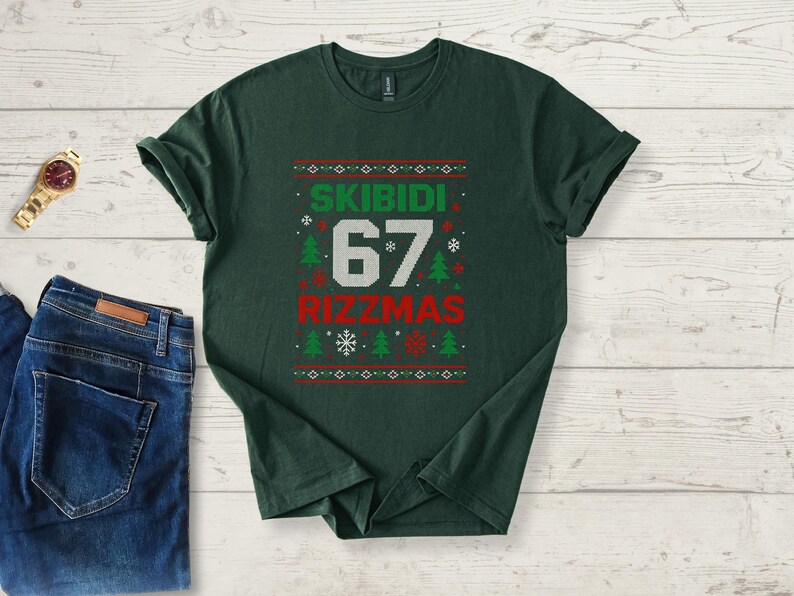 Skibidi 67 Rizzmas Funny Six Seven Meme Christmas Boys Girls T-shirt ...