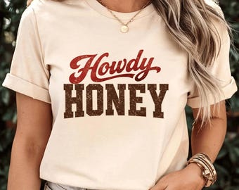 Howdy Honey Retro Western Checkered T-Shirt, Country Cowgirl Sublimation Gift, Cute Southern Rodeo Shirt Design Graphic Tee