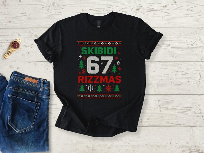 Skibidi 67 Rizzmas Funny Six Seven Meme Christmas Boys Girls T-shirt ...