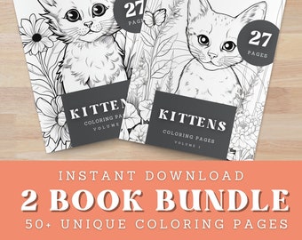 Páginas para colorear imprimibles de gatitos / Descarga digital instantánea / Pdf imprimible / Coloración en escala de grises / Libro para colorear para niños imprimible