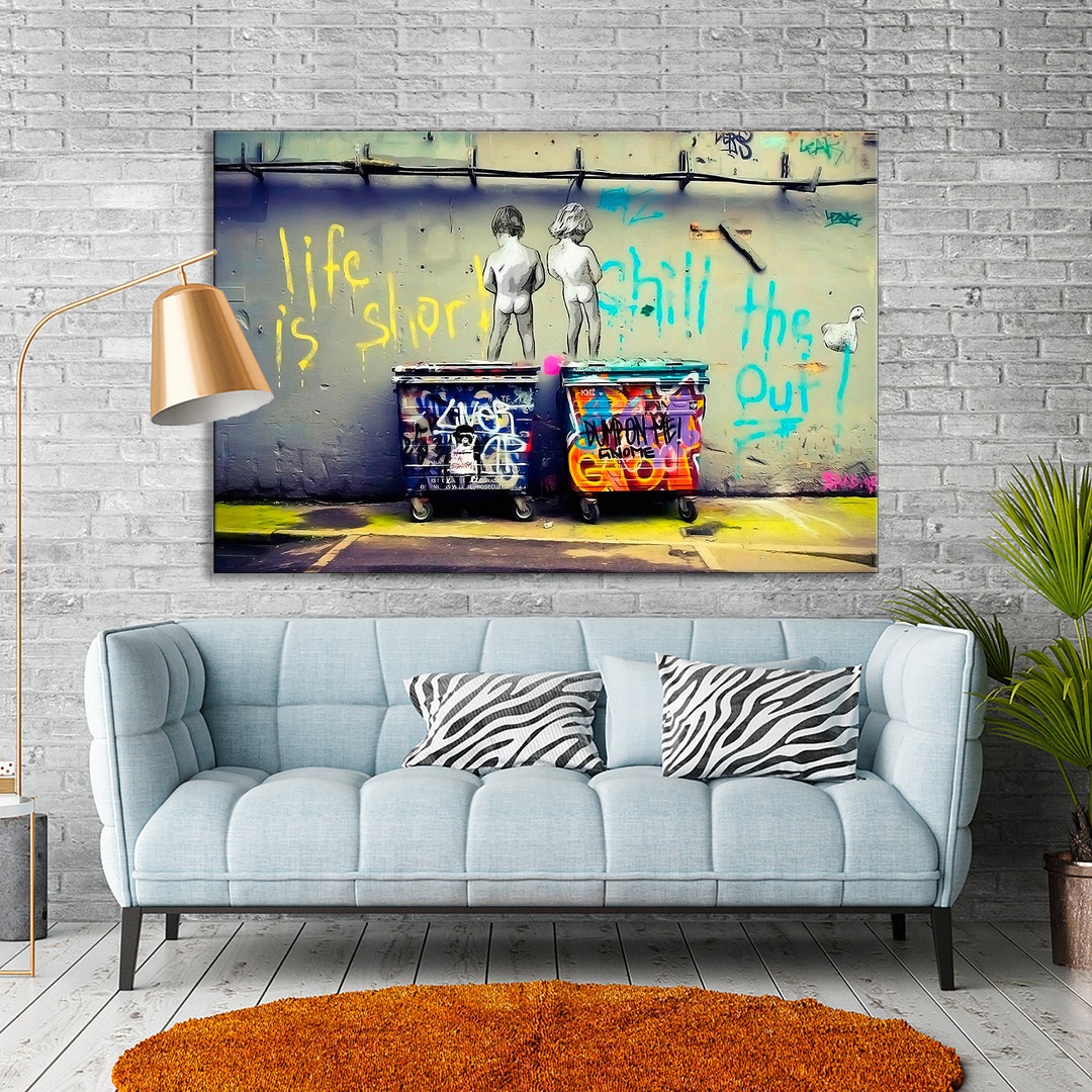 Tableau Street Art Graffiti 'Life Short Chill Duck' Par Andy Baker - Reproduction Sur Toile - Neuf