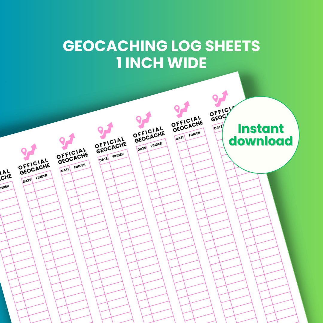 Geocaching Log Book, Printable Log, Pink, 1 Inch Wide, 7 per Sheet, Cache Log Sheet, INSTANT ...
