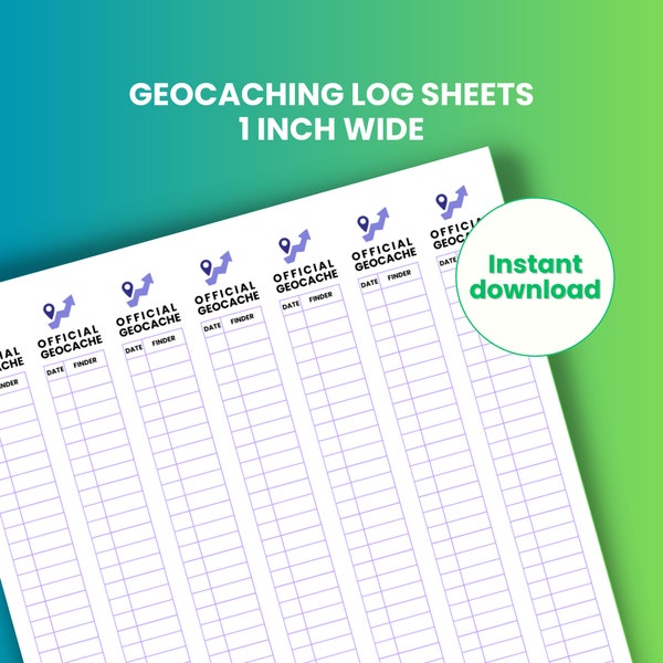 Geocaching log book, printable log, purple, 1 inch wide, 7 per sheet, cache log sheet, INSTANT DOWNLOAD, FTF, range of colours available