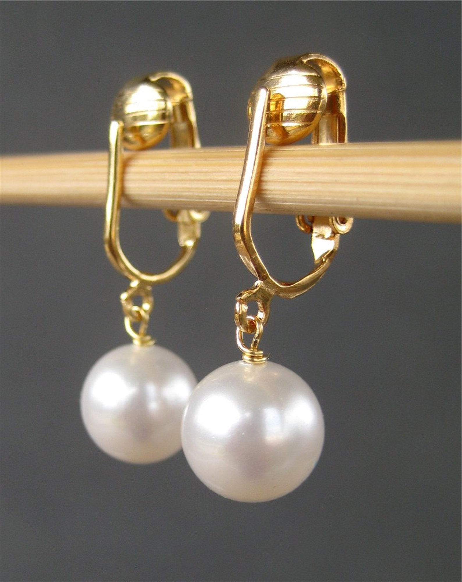 White Pearl Clip On Earrings Gold Ear Clips Classic Clip Etsy
