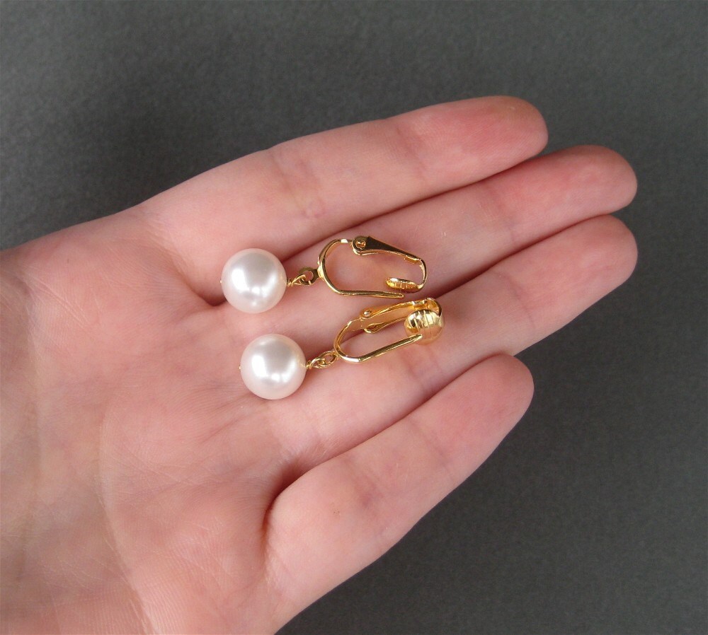White Pearl Clip on Earrings Gold Ear Clips Classic Clip Etsy