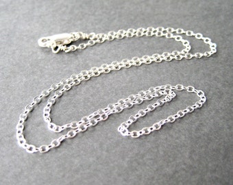 16 inch Flat Cable Chain Necklace, .925 Sterling Silver Chain, Simple Necklace, Lobster Claw Clasp